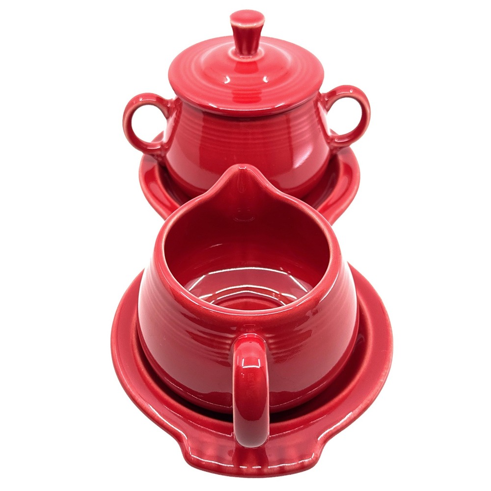 Fiesta Scarlet Red Sugar Creamer Set Tray Lid 4 Pc HLC Homer Laughlin Retired